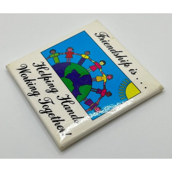 Friendship Is Refrigerator Magnet Vintage Helping Hands Children Earth - Picture 4 of 6